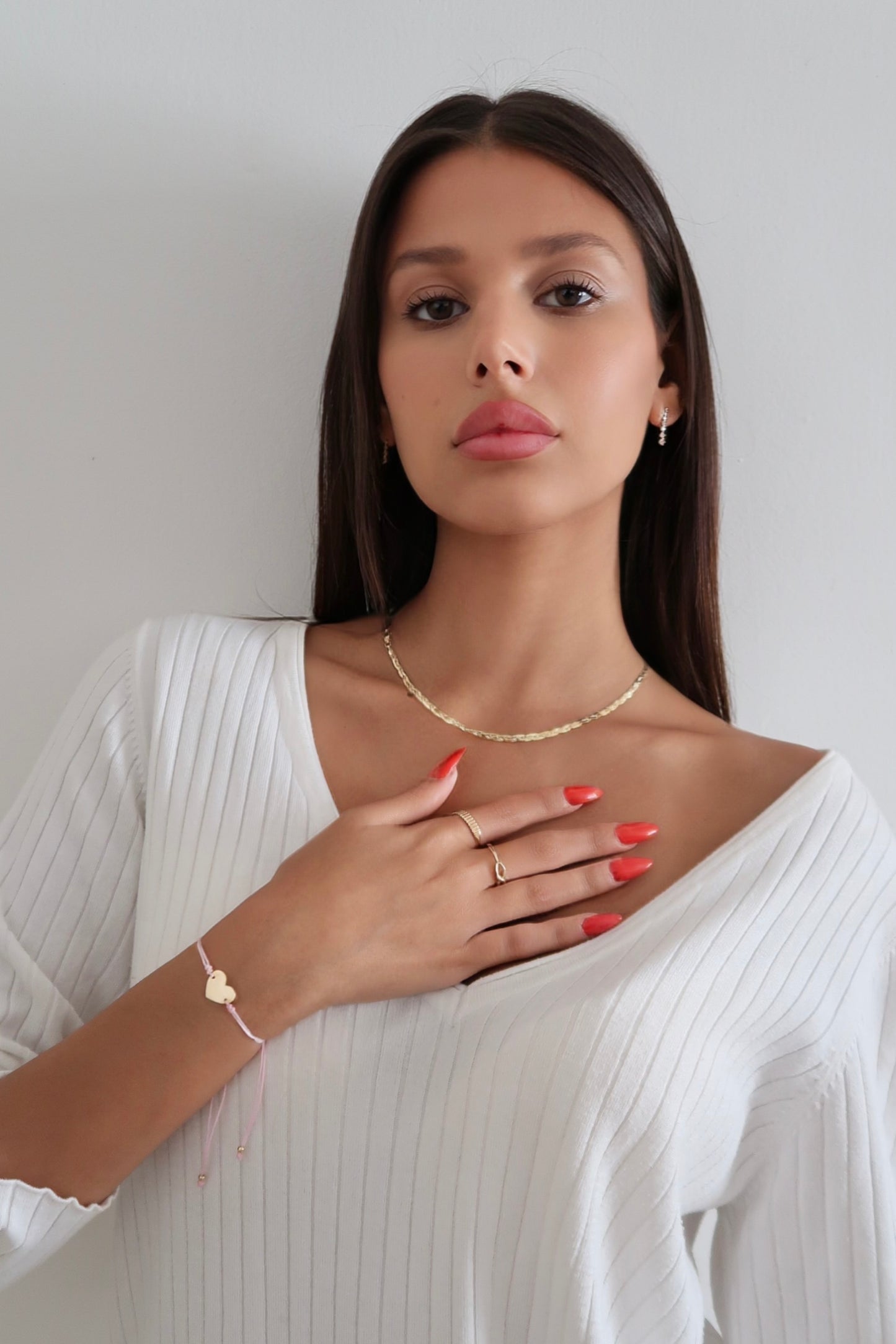 Pink Flat heart - Bracelet 14K